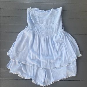Light blue medium strapless ruffled romper